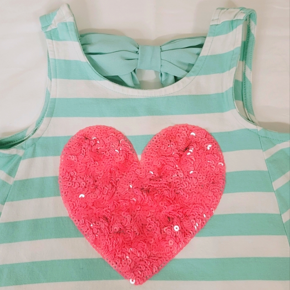 Tommy Bahama Mint Green Striped Dress with Pink Heart Sequins Accent Size S 5/6 - Picture 3 of 10